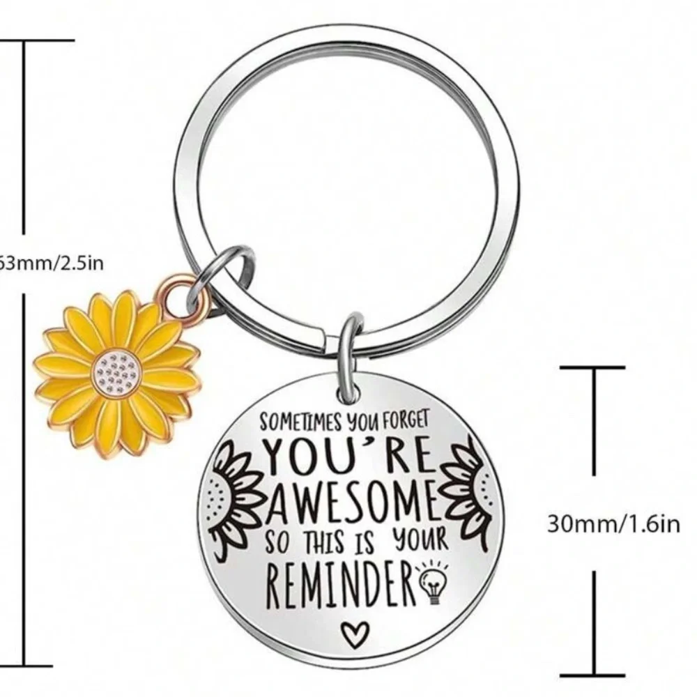 Motivational Super Cute Silver Keychain with Yellow Flower Charm​​